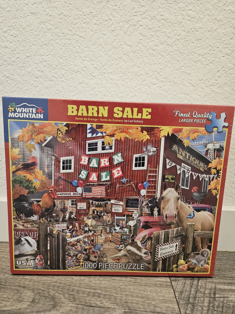 Rare White Mountain "Barn Sale" 1000-Piece Puzzle  - By Lori Schory Barn /New